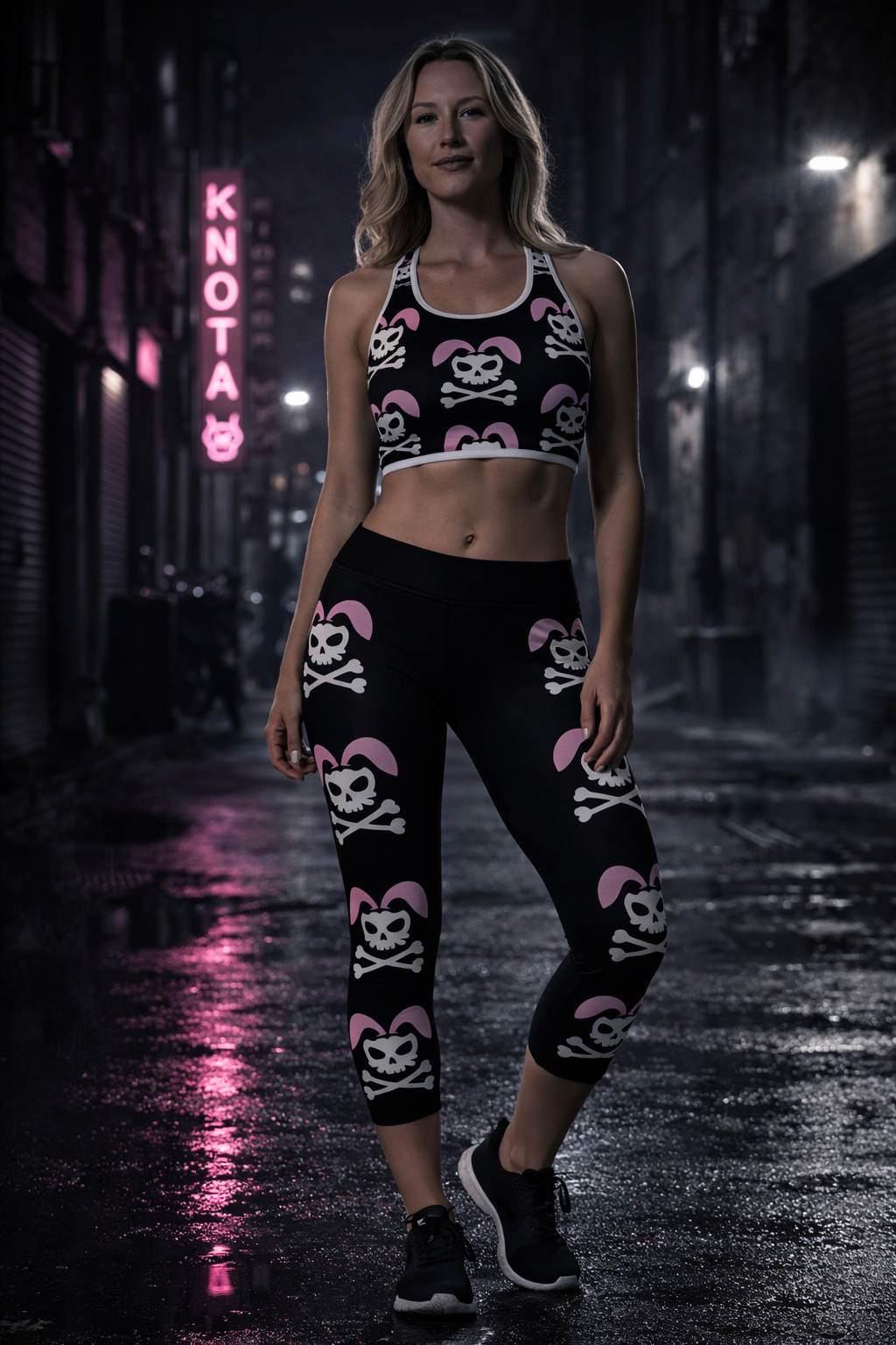Pink Ears Skull Bunny Matching Set — Sports Bra & Leggings