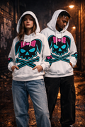 Neon Skull Bunny Hoodie – White